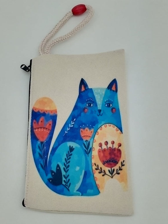 Southwestern Tulip Cat Art Bag Velveteen Mask & Cosmetic Bag By Inspired Vintage
