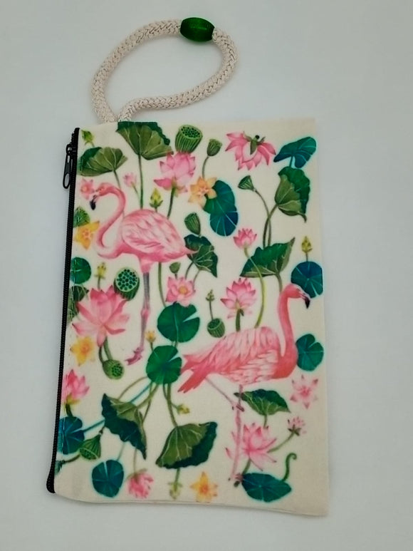 American Flamingo Velveteen Art Bag Mask Case & Cosmetic Bag by Inspired Vintage