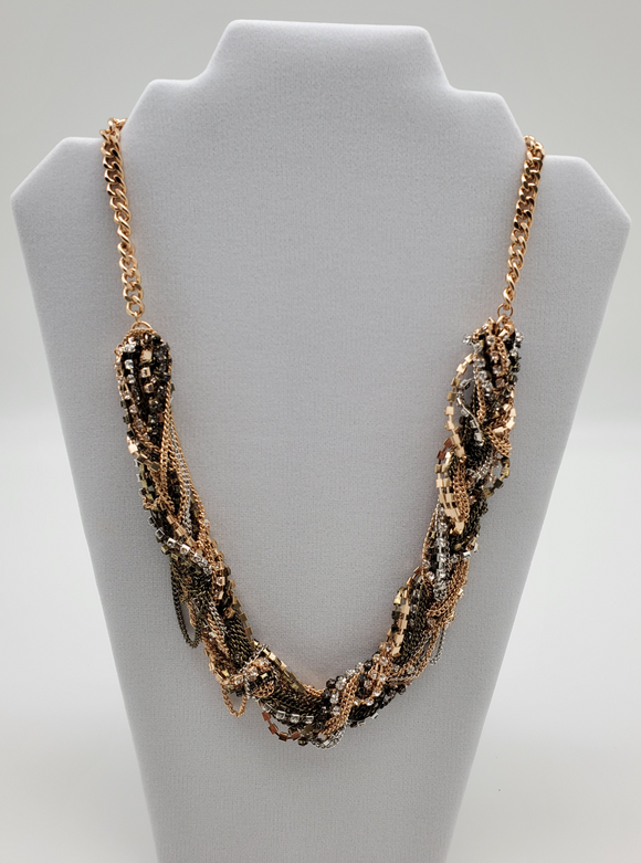 Gold And Black Color Twisted Featuring Stones Necklace