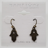 Hamptons By Kate Addison Black Color Hamsa Symbol Earrings With A Diamond Inspired Stone