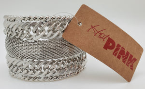 HOT PINK Silver Fashion Cuff Bracelet