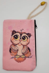 Sitting Owl Velveteen On Canvas Zipper Art Bag