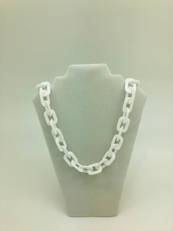White Acrylic Chain link Necklace with Ribbon Closure